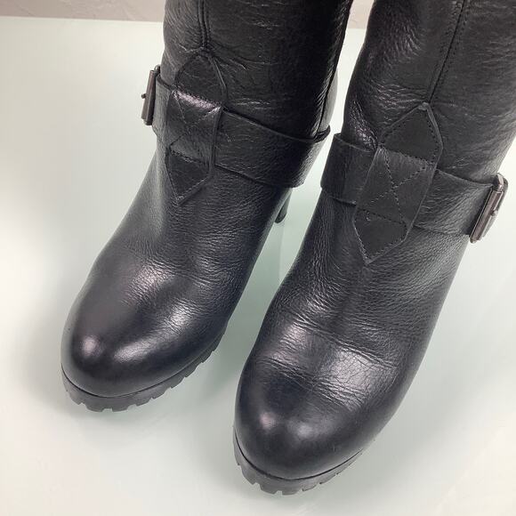 Vicini Tapeet Lug-Sole pull on knee high block heels leather boots SZ 36 EUC - Picture 2 of 12